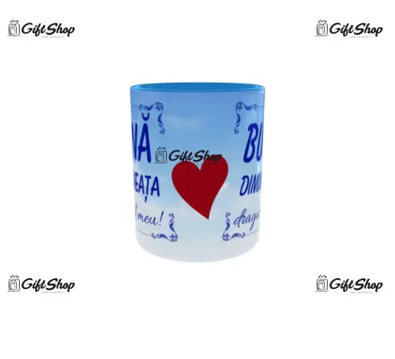 Cana albastra gift shop personalizata cu mesaj, buna dimineata dragul meu, din ceramica, 330ml